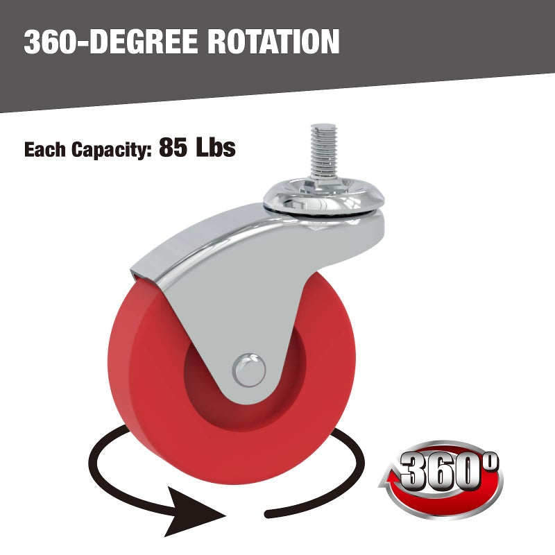 BIG RED 2 Pack 2.5"" Swivel Caster Wheel for Creeper Service Utility Cart Stool Post Mount, TR6551 - Image 3